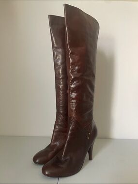 Nine West Burgundy Brown Leather Tall Heeled Boots Women’s 8M